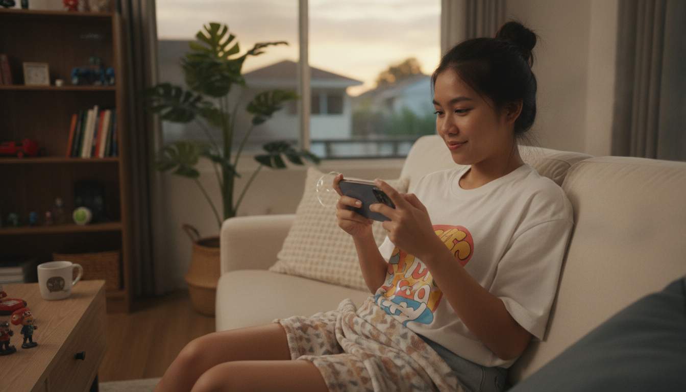 Join STARCITY88 Happy Filipino woman enjoying online gaming