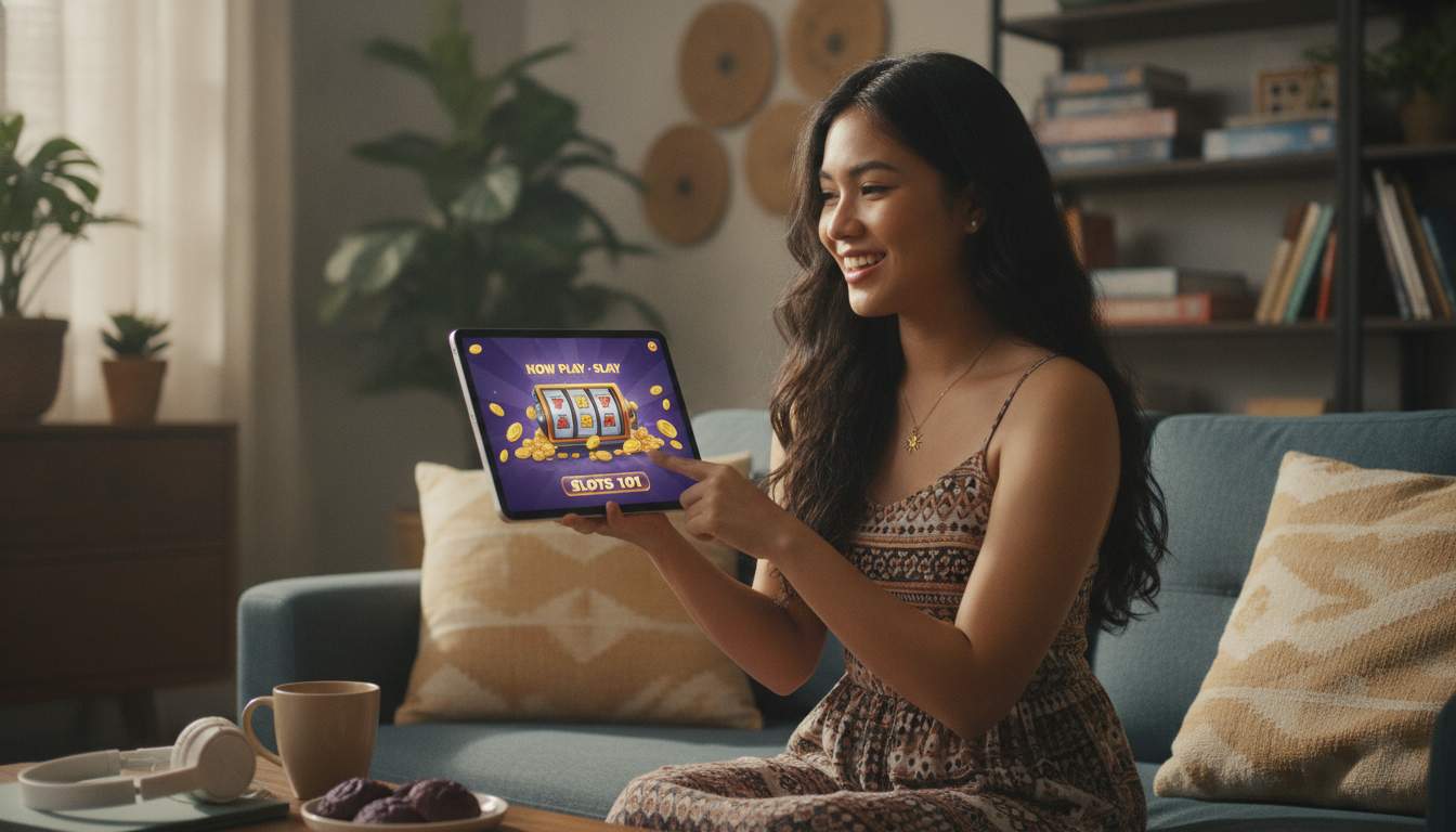 Getting Started with Online Slots Woman learning about online slots gameplay